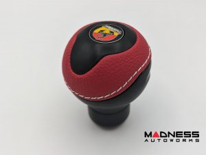 FIAT 500 Gear Shift Knob -  Black Italy - Black Base/ Red Leather Top + Chrome ABARTH Logo - V1